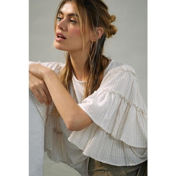 Anthro PILCRO Sybil Striped Ruffle Sleeve Blouse Top - Picture 3 of 13